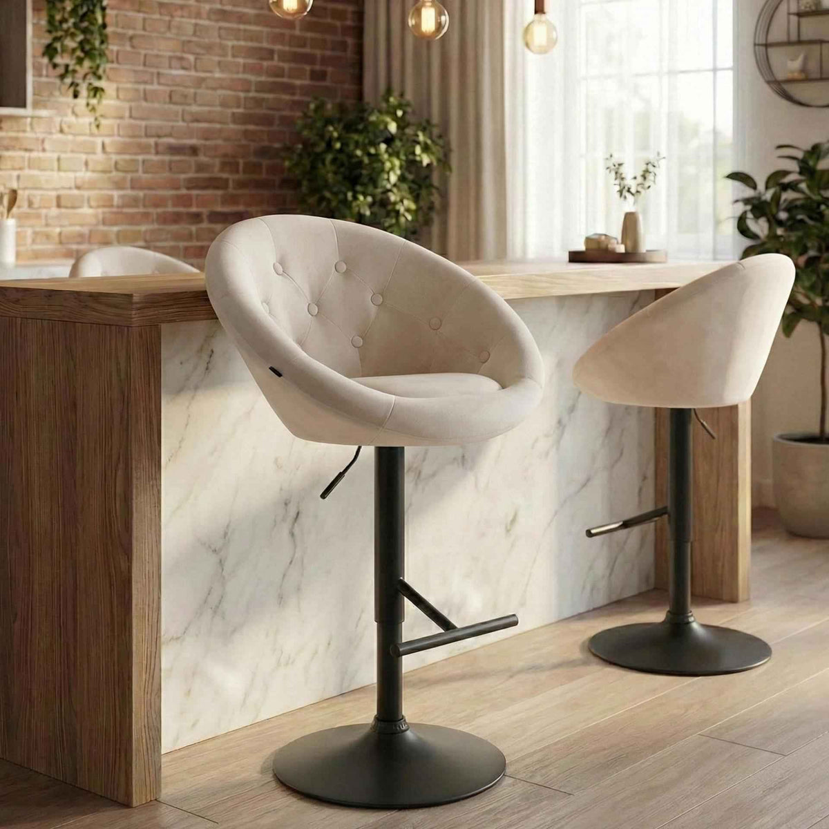 Barkruk London fluweel creme,zwart creme