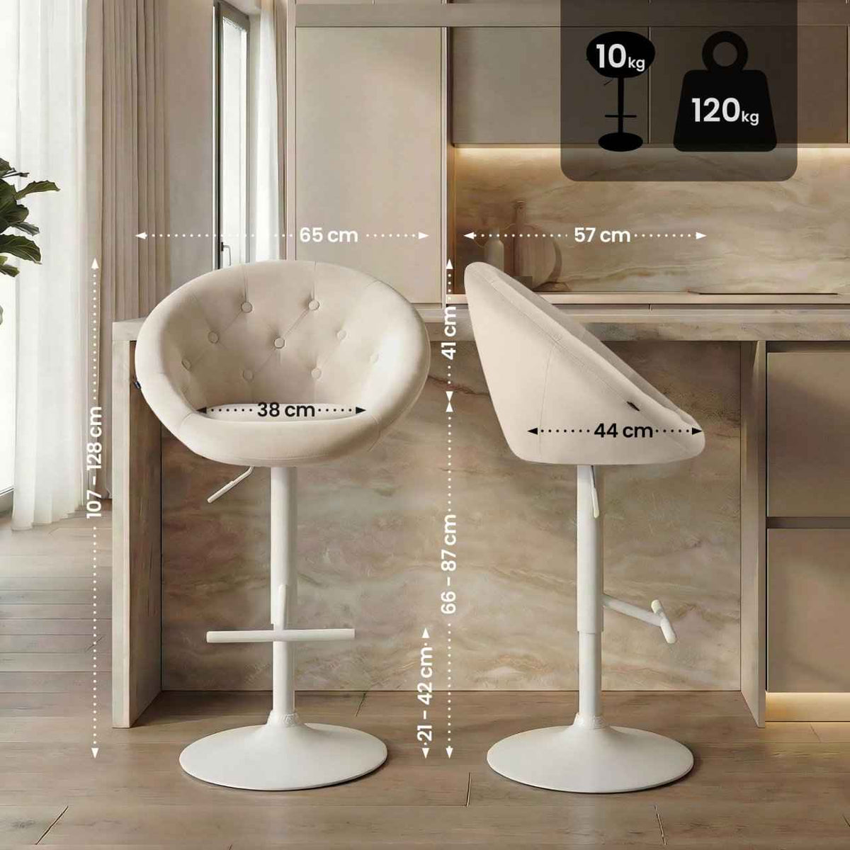 Barkruk London fluweel creme,wit creme