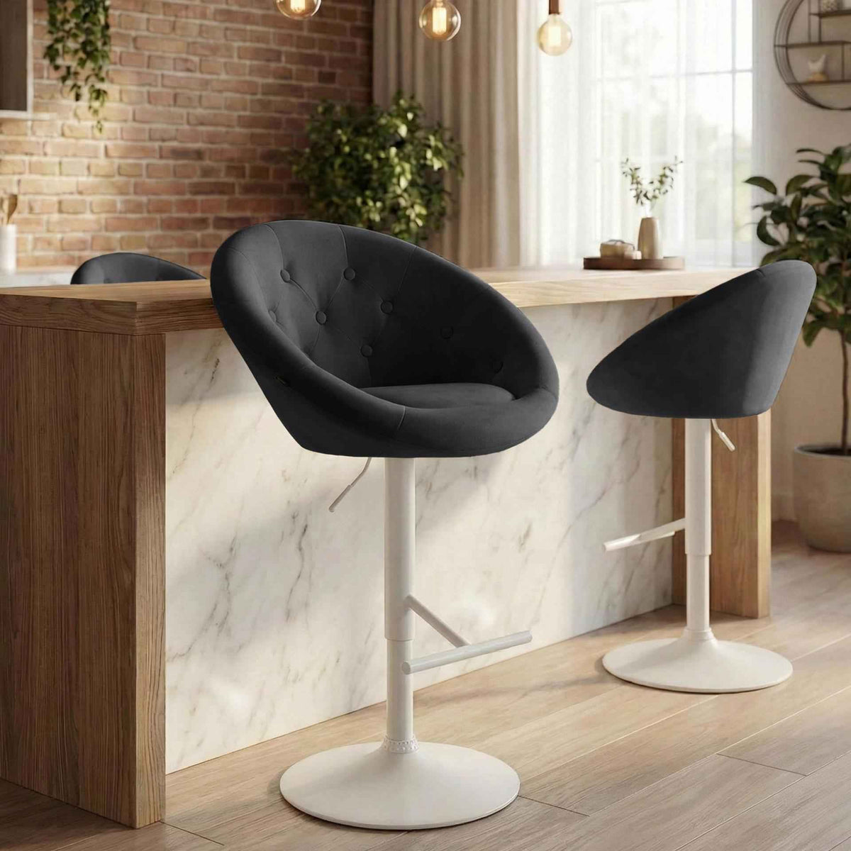 Barkruk London fluweel zwart,wit schwarz
