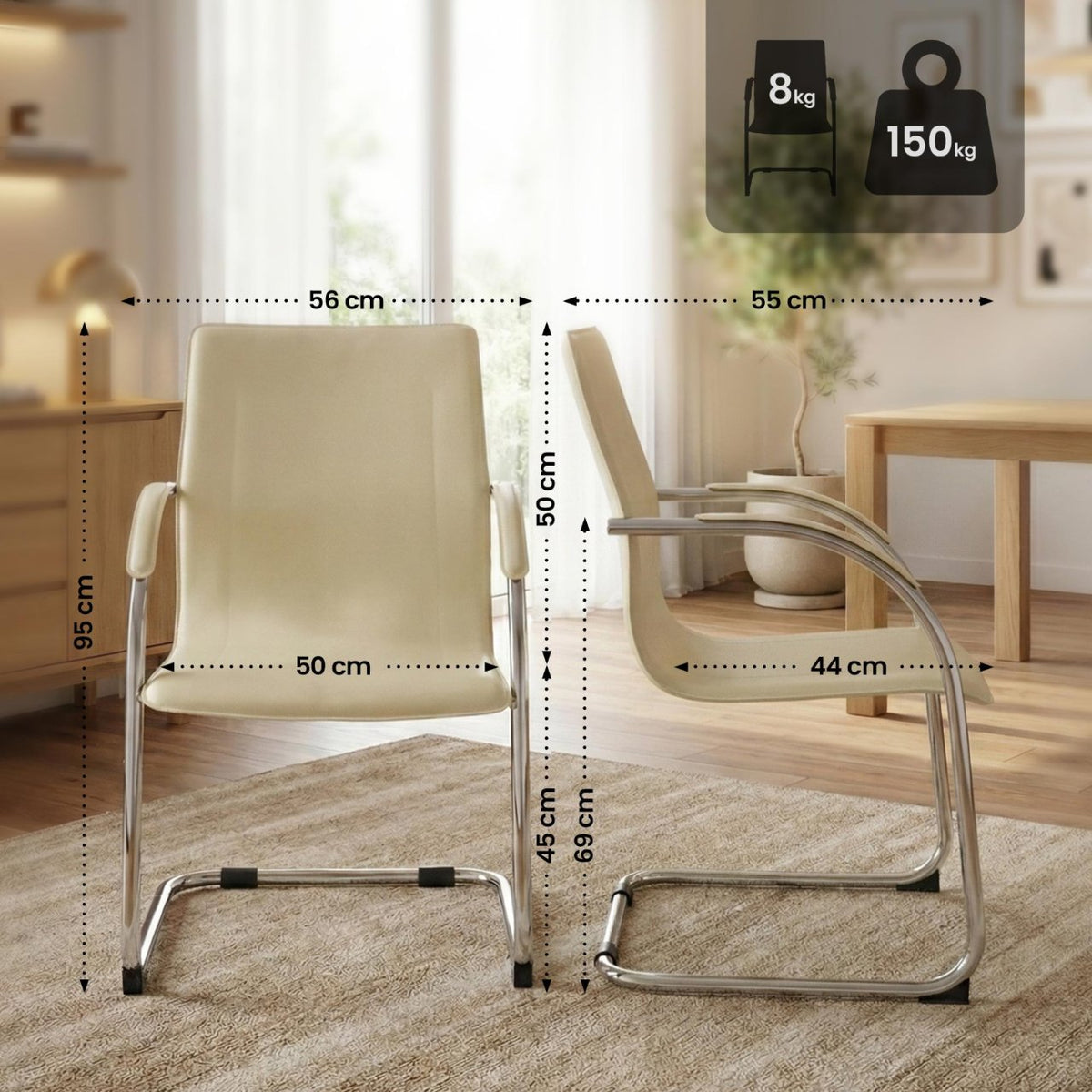 Sledestoel Noeleen kunstleer creme creme
