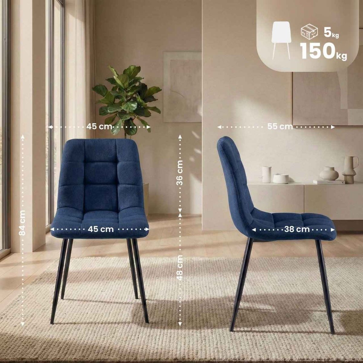 Eetkamerstoel Antibes Stof blauw blau