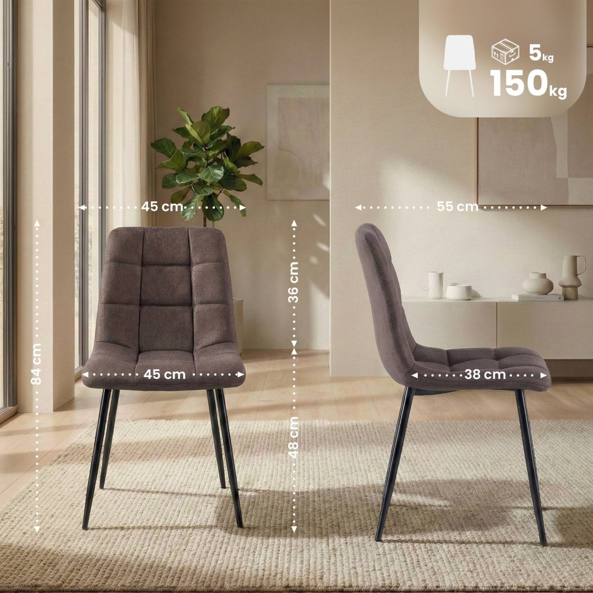 Set van 4 eetkamerstoelen Antibes stof bruin braun