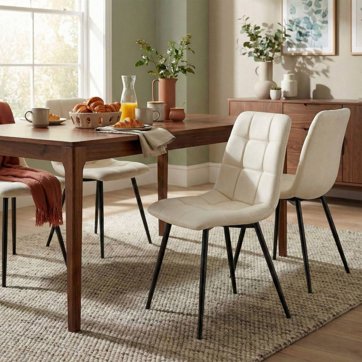 Set van 4 eetkamerstoelen Antibes stof creme creme