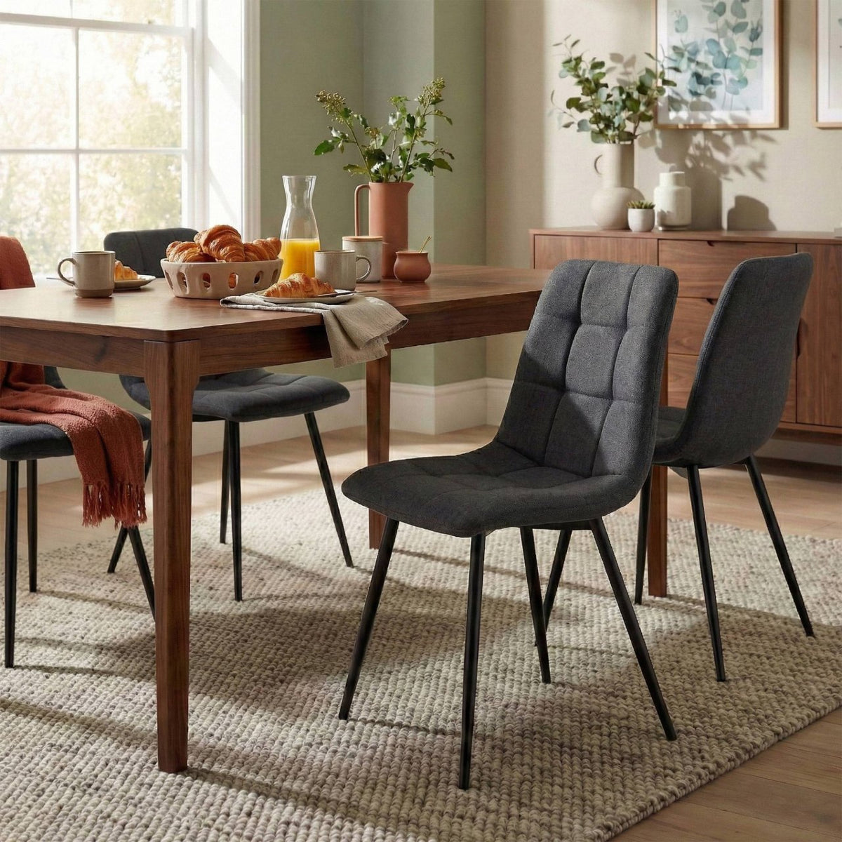 Set van 4 eetkamerstoelen Antibes stof donkergrijs dunkelgrau