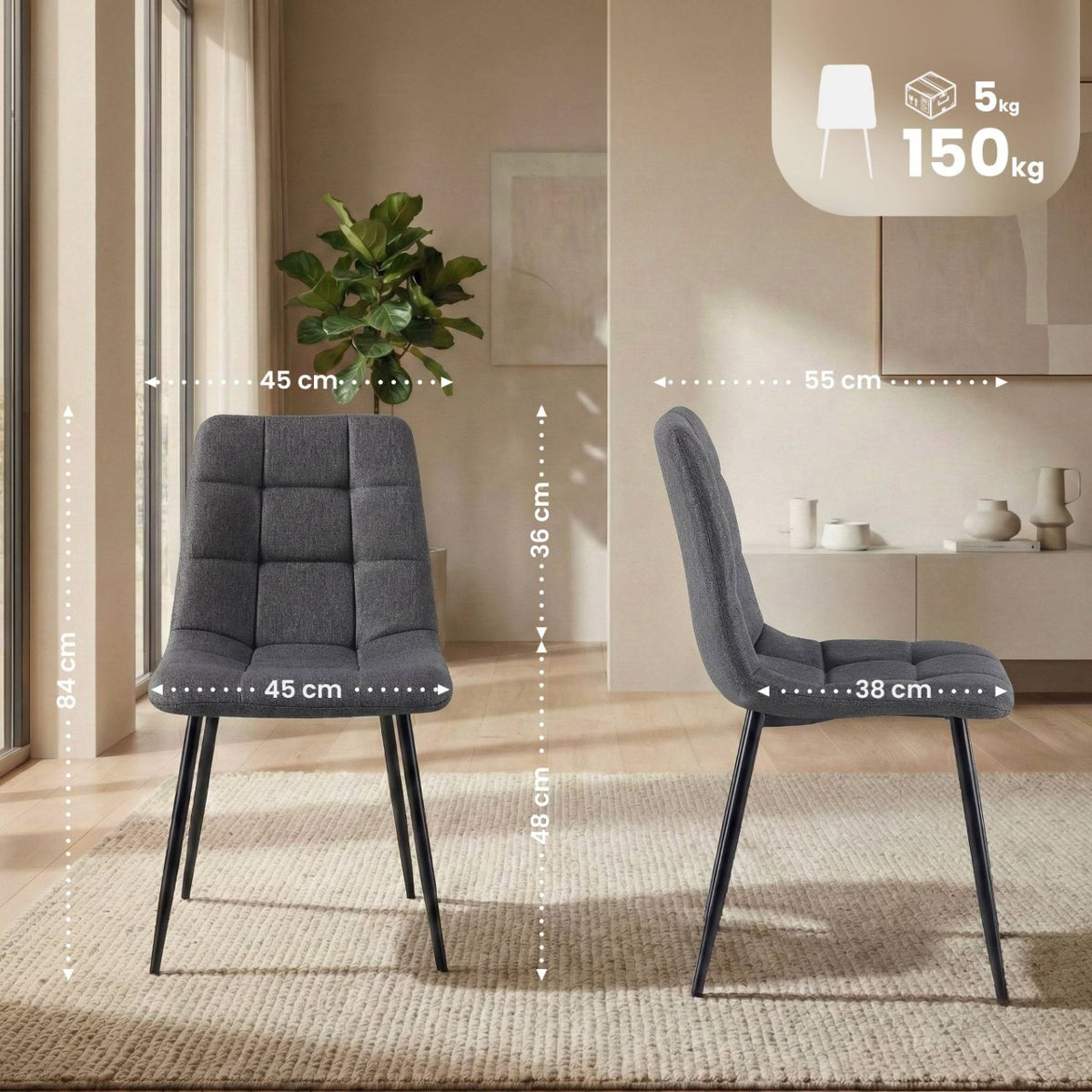 Set van 4 eetkamerstoelen Antibes stof donkergrijs dunkelgrau