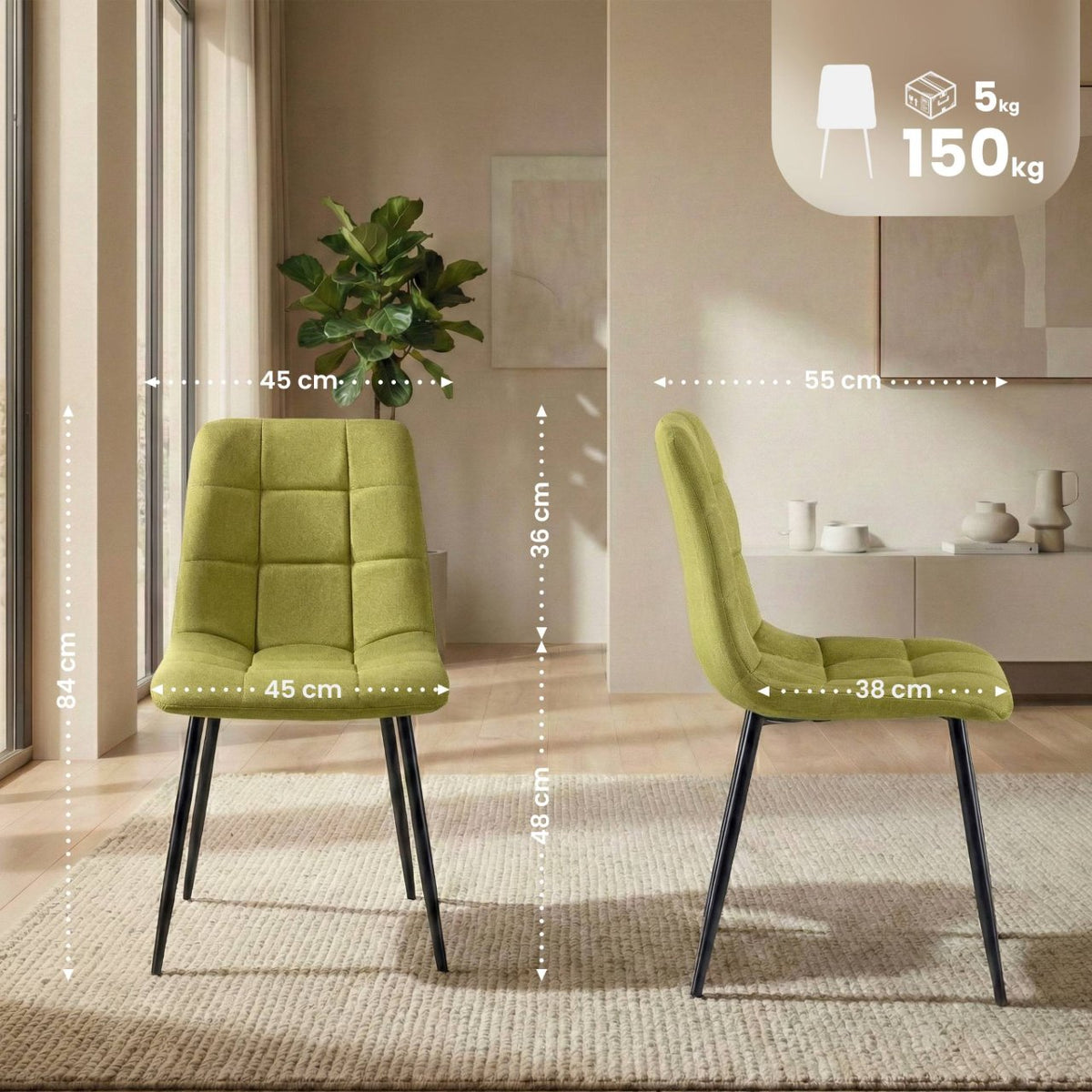 Set van 4 eetkamerstoelen Antibes stof groen grün
