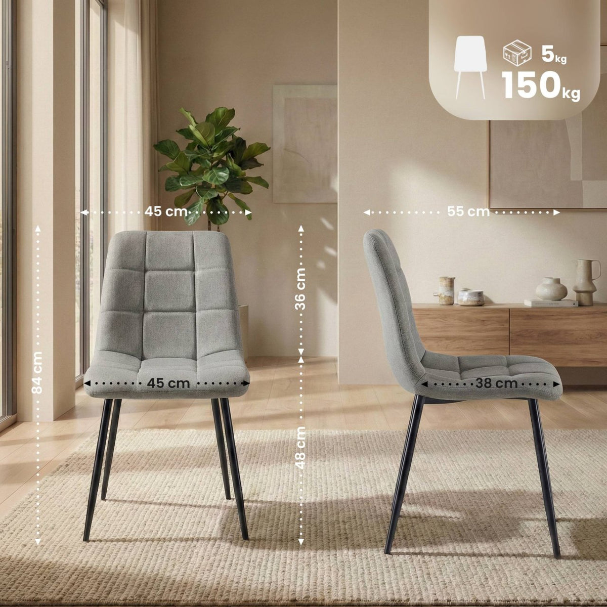 Set van 4 eetkamerstoelen Antibes stof licht grijs hellgrau
