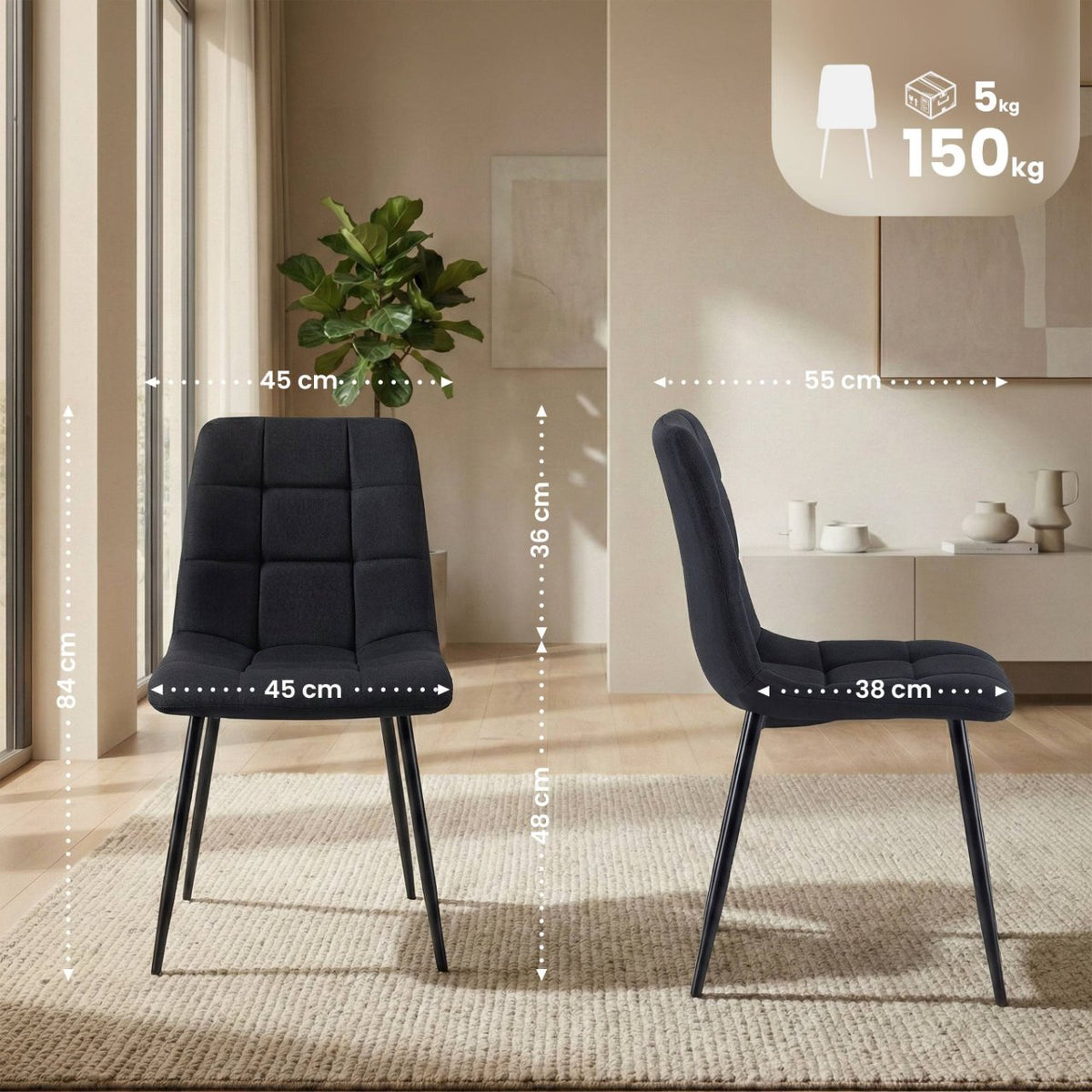 Set van 4 eetkamerstoelen Antibes stof zwart schwarz