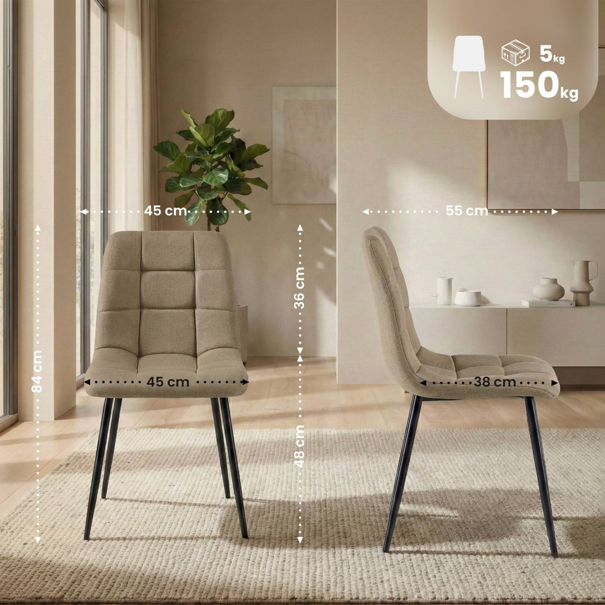 Set van 4 eetkamerstoelen Antibes stof taupe taupe