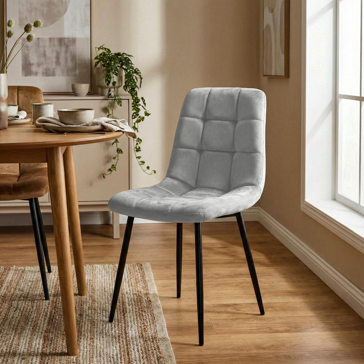 Set van 4 Eetkamerstoelen Antibes Fluweel grijs grau