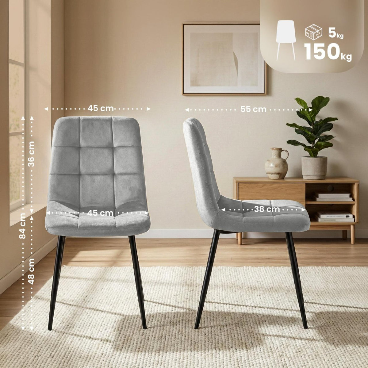 Set van 4 Eetkamerstoelen Antibes Fluweel grijs grau