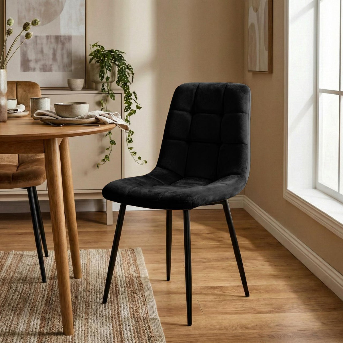 Set van 4 Eetkamerstoelen Antibes Fluweel zwart schwarz