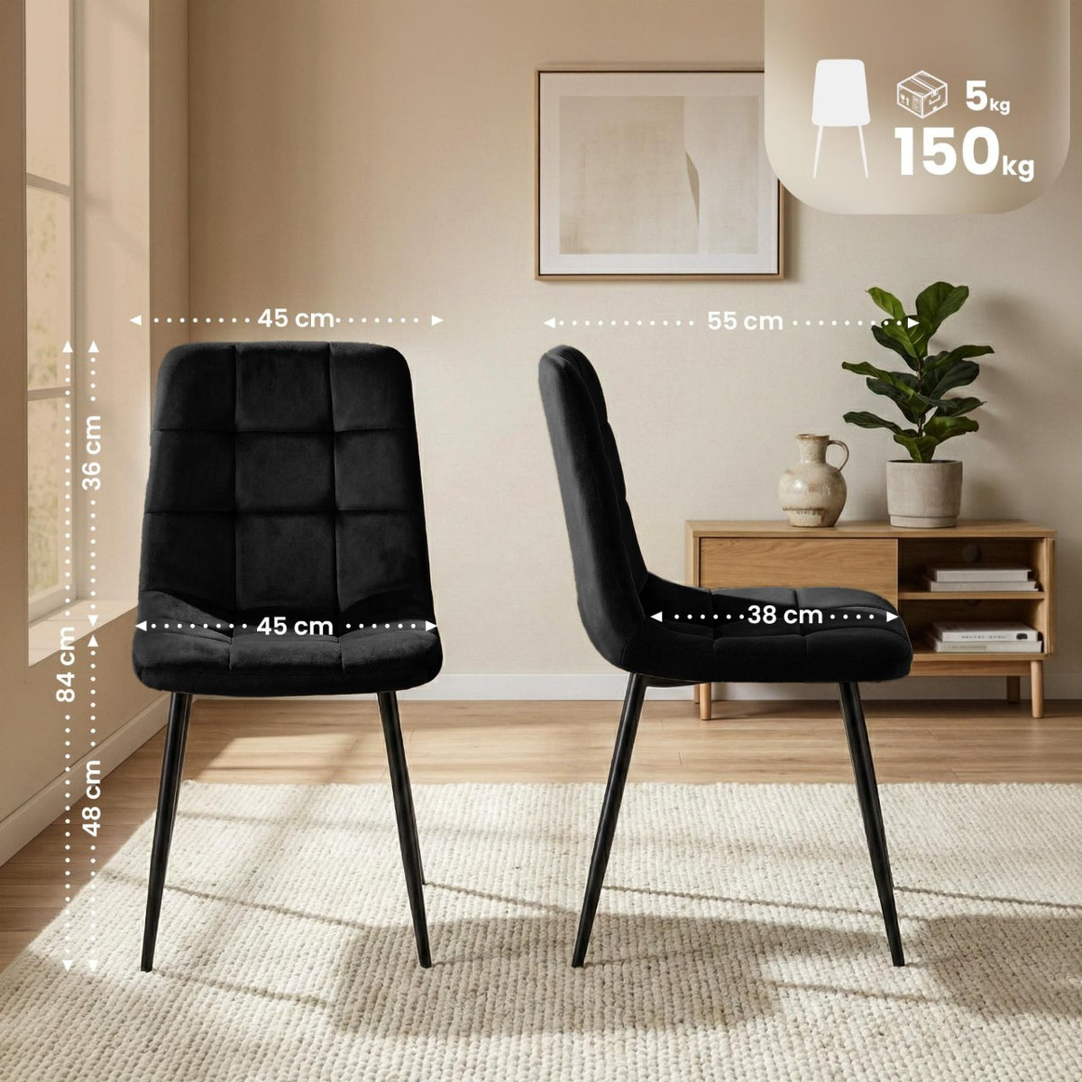 Set van 4 Eetkamerstoelen Antibes Fluweel zwart schwarz