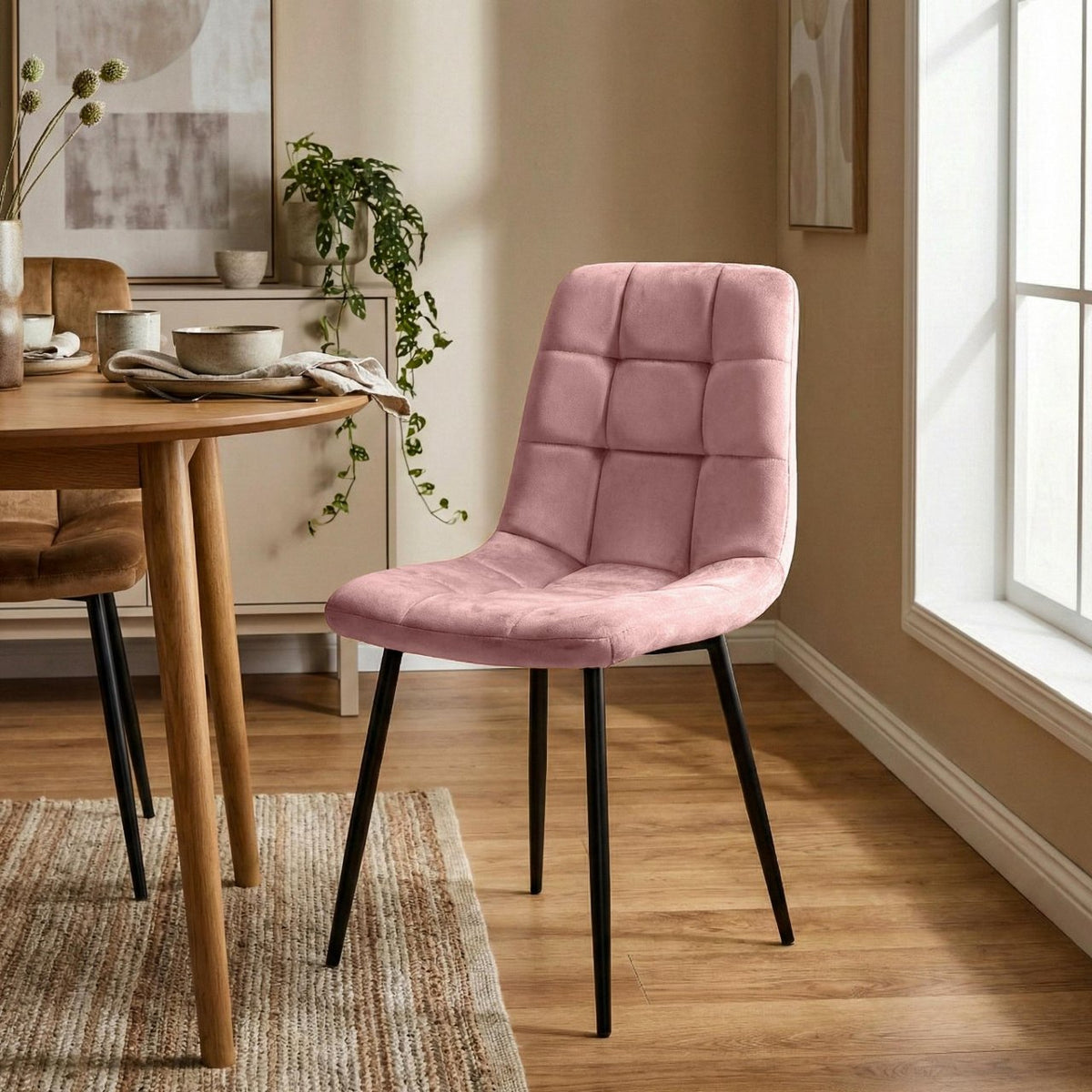 Set van 4 Eetkamerstoelen Antibes Fluweel roze pink