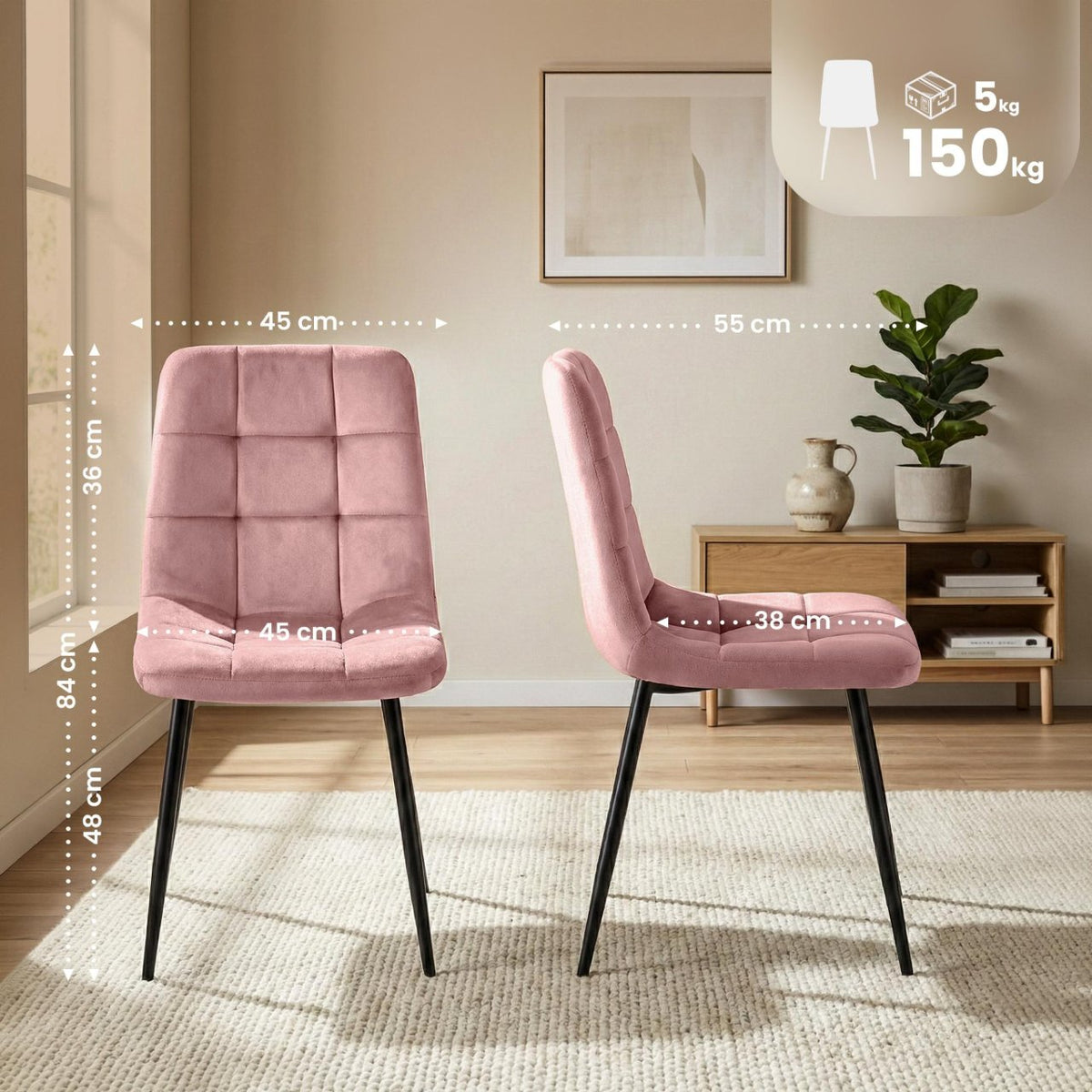 Set van 4 Eetkamerstoelen Antibes Fluweel roze pink