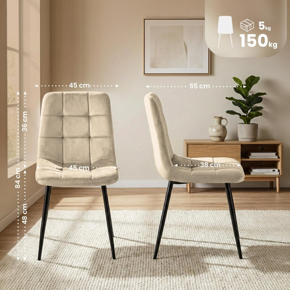 Set van 4 Eetkamerstoelen Antibes Fluweel cremewit cremeweiß