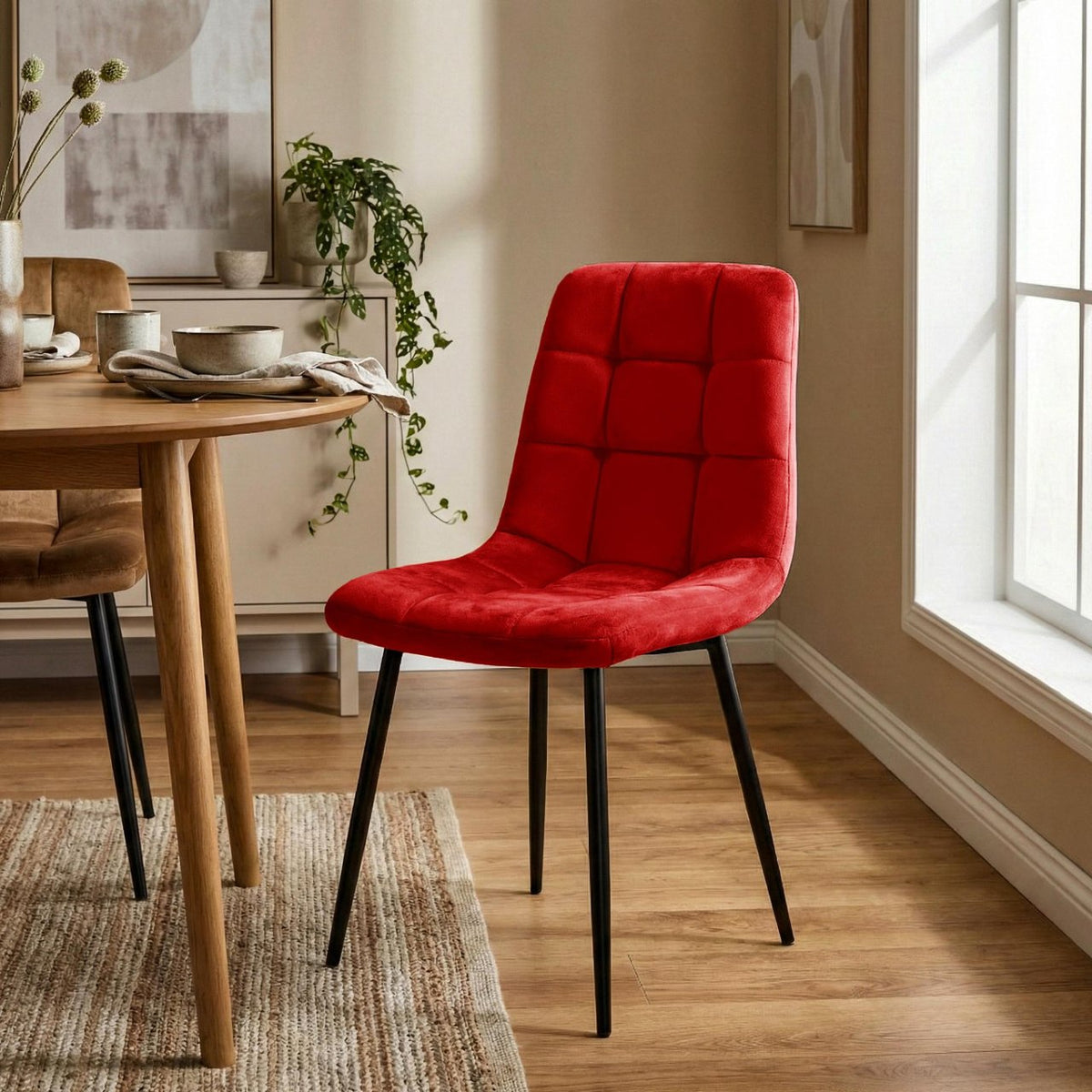 Set van 4 Eetkamerstoelen Antibes Fluweel rood rot