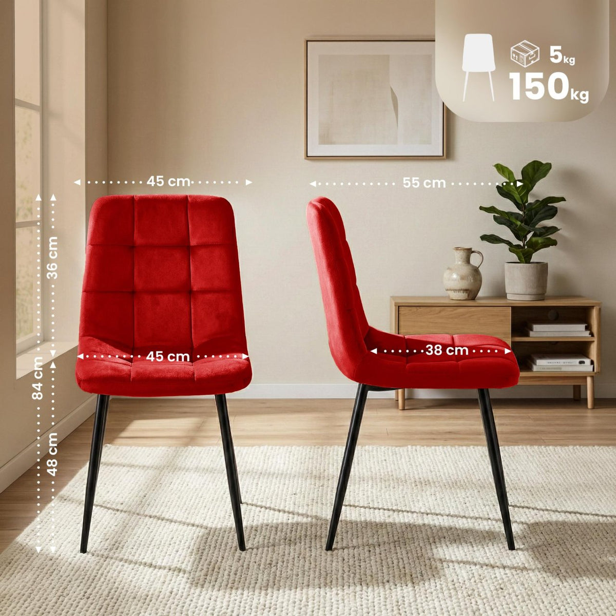 Set van 4 Eetkamerstoelen Antibes Fluweel rood rot