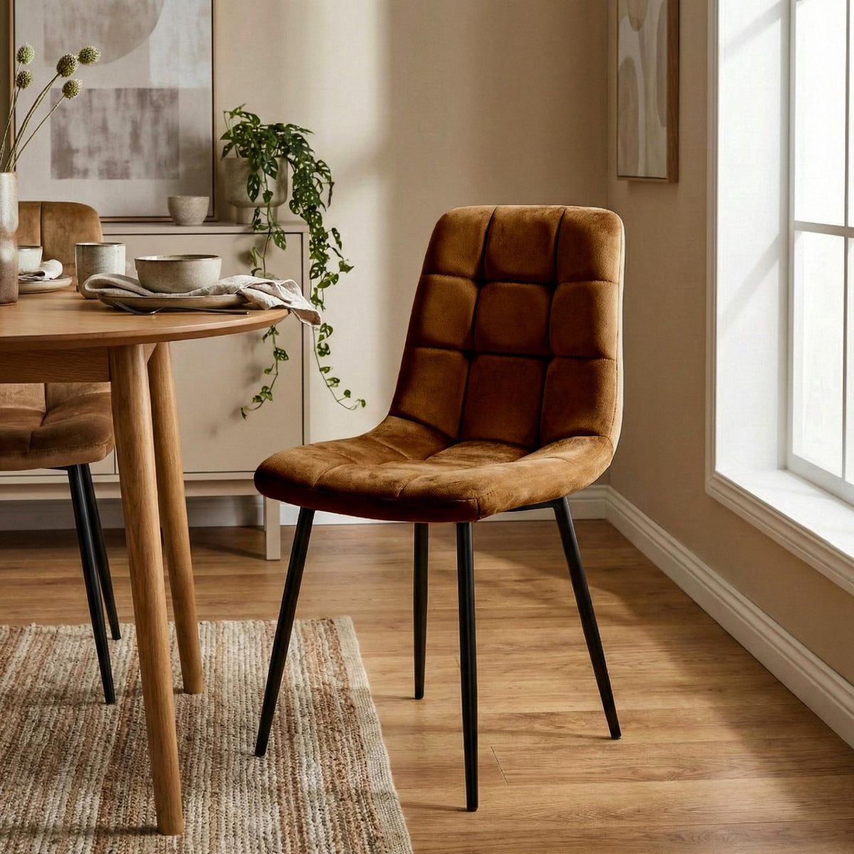 Set van 4 Eetkamerstoelen Antibes Fluweel bruin braun