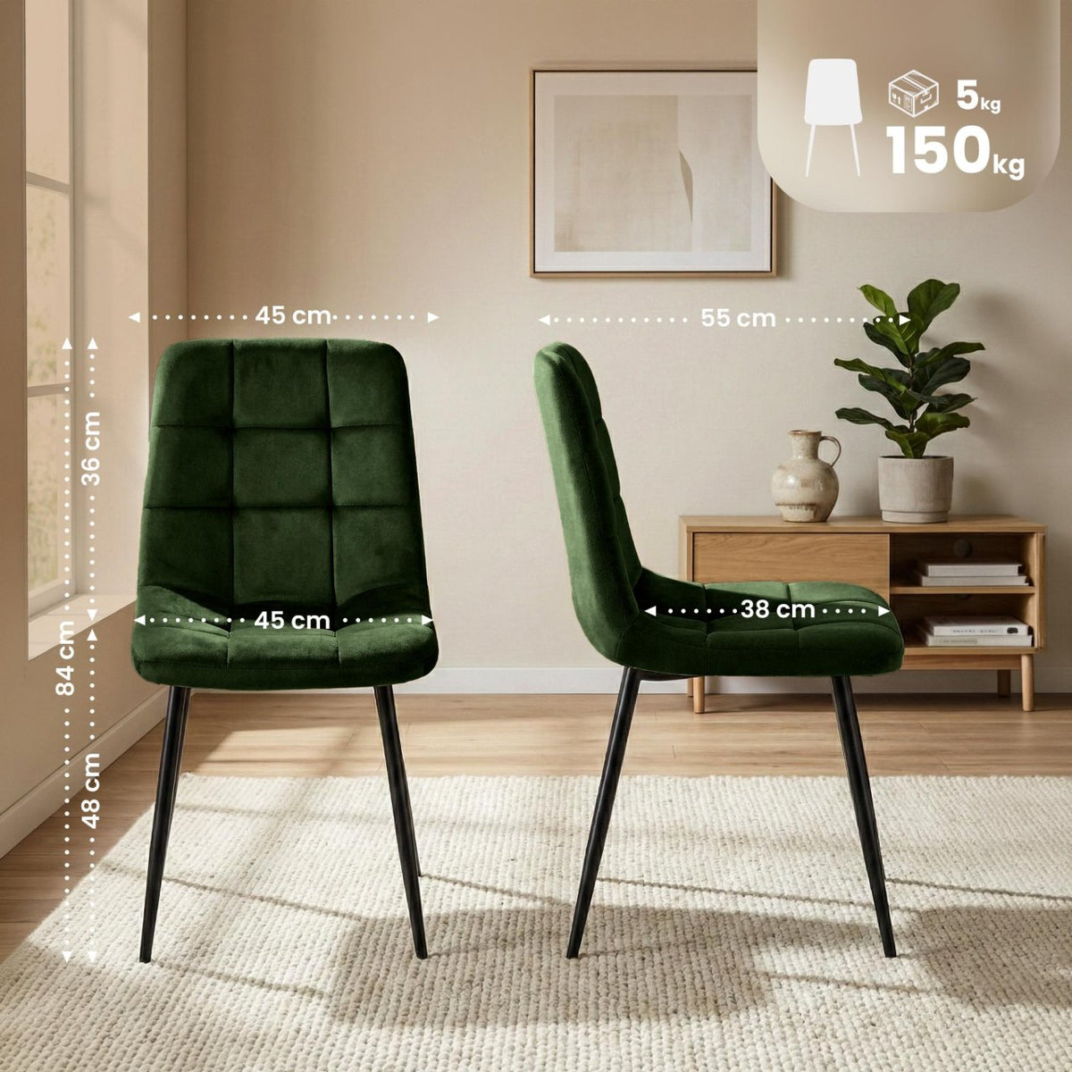 Set van 4 Eetkamerstoelen Antibes Fluweel groen grün
