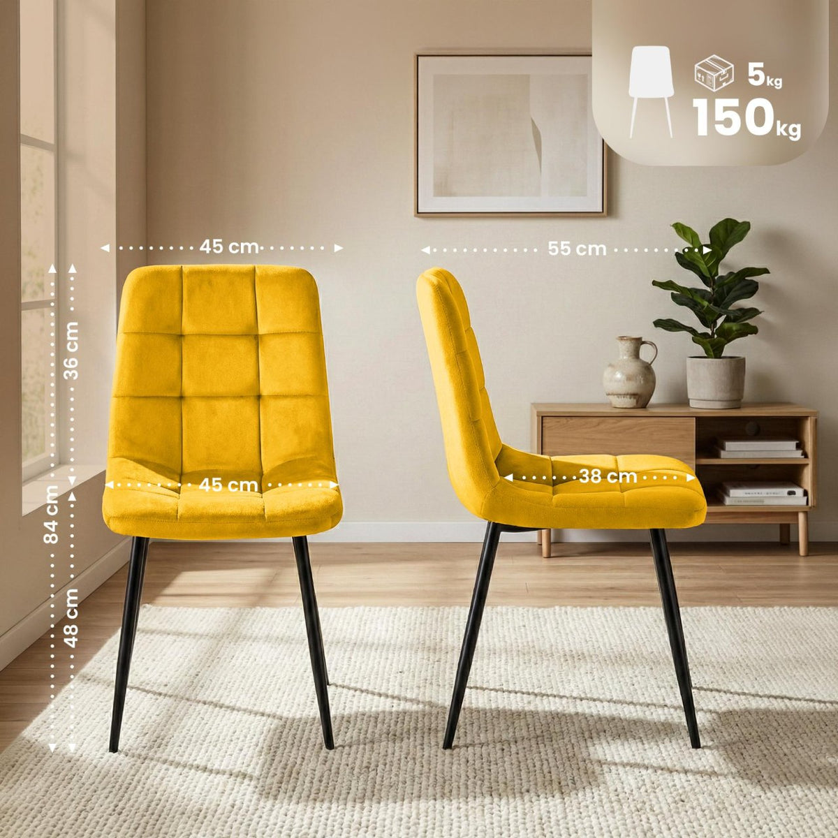 Set van 4 Eetkamerstoelen Antibes Fluweel geel gelb