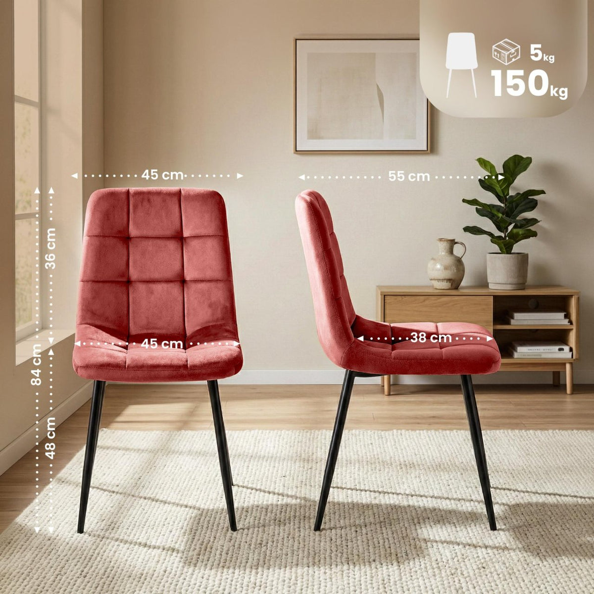 Set van 4 Eetkamerstoelen Antibes Fluweel rosa rosa
