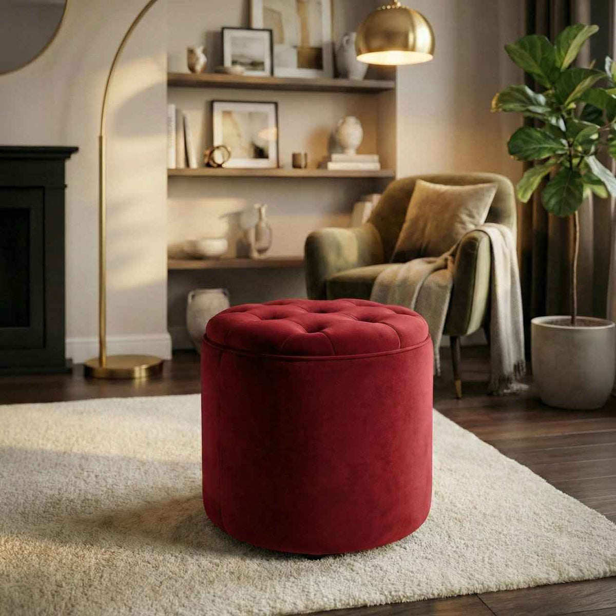 Poef Pantin fluweel rood rot