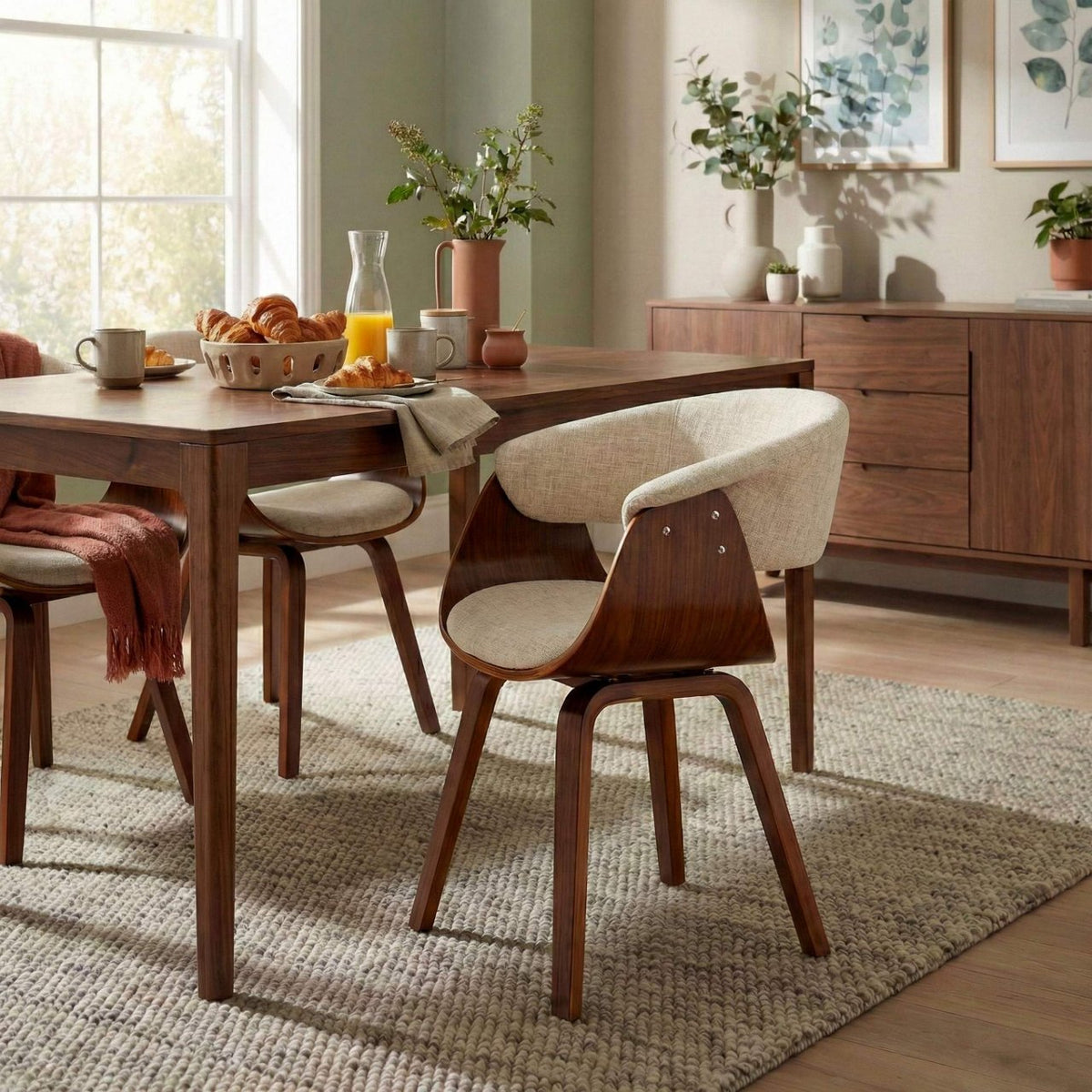 Set van 2 Eetkamerstoelen Bruce stof walnoot/creme walnuss/creme