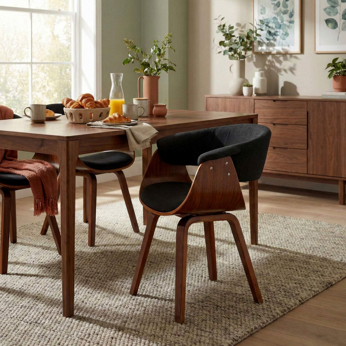 Set van 2 Eetkamerstoelen Bruce stof walnoot/zwart walnuss/schwarz