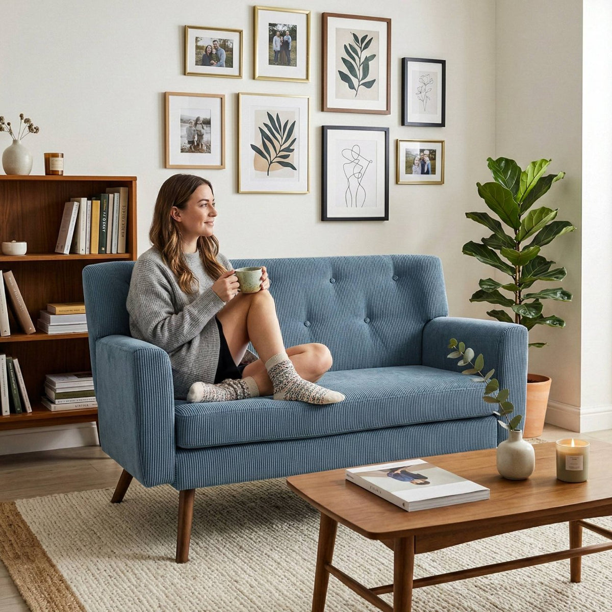 Bank Kioni ribstof blauw blau