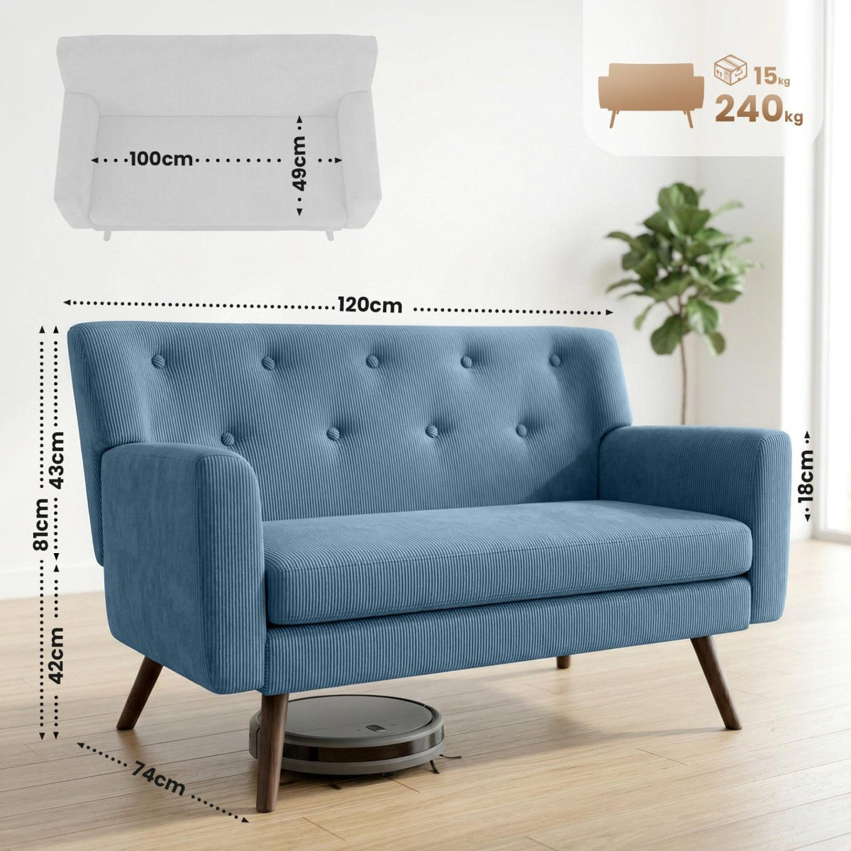 Bank Kioni ribstof blauw blau