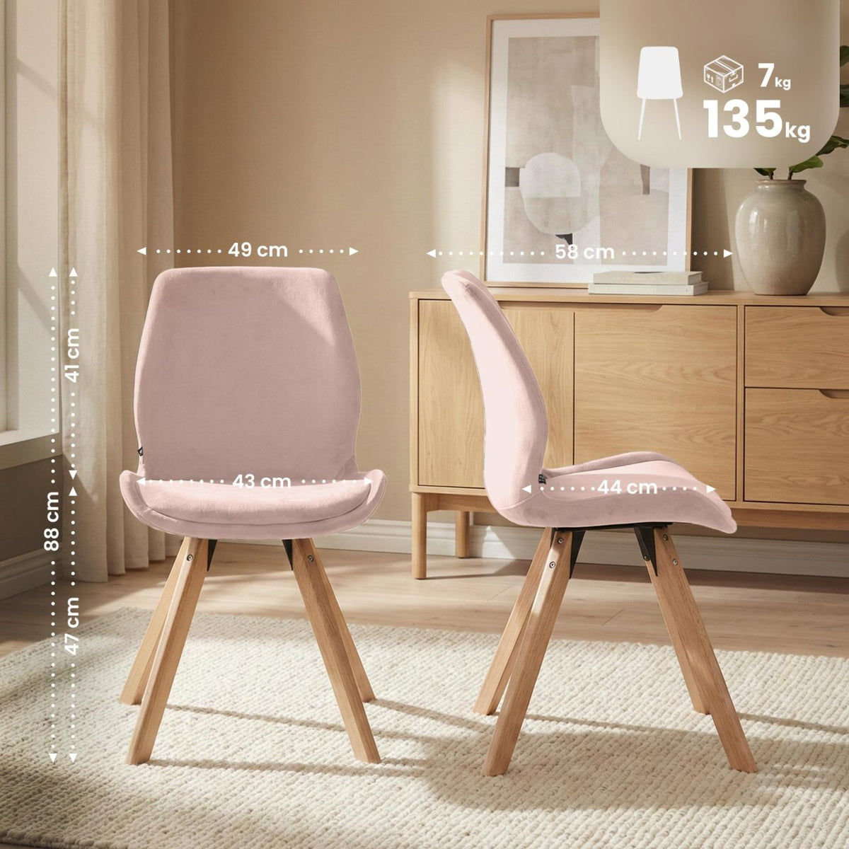 Eetkamerstoel Luna roze,Fluweel pink