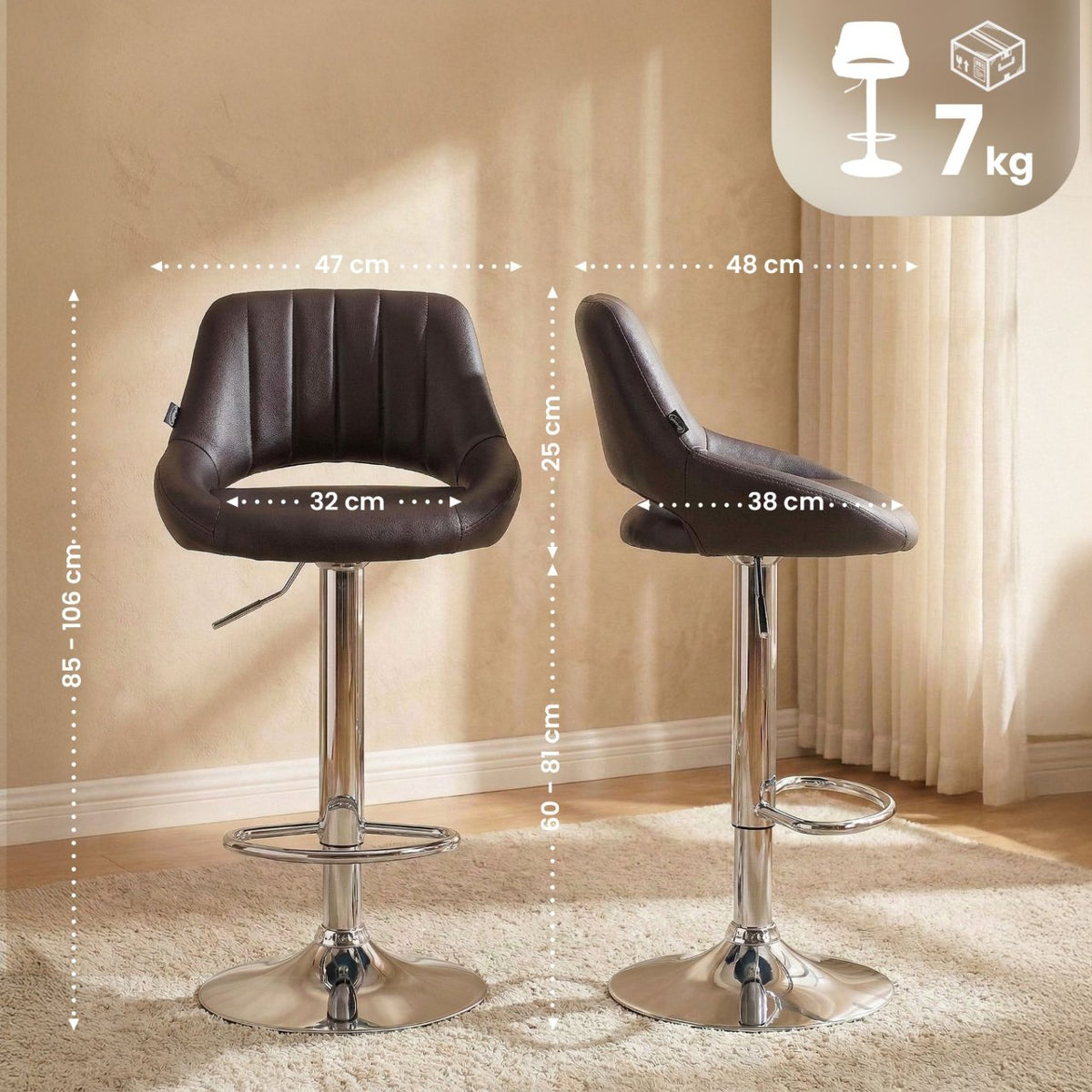 Barkruk Milet kunstleer bruin,chroom braun