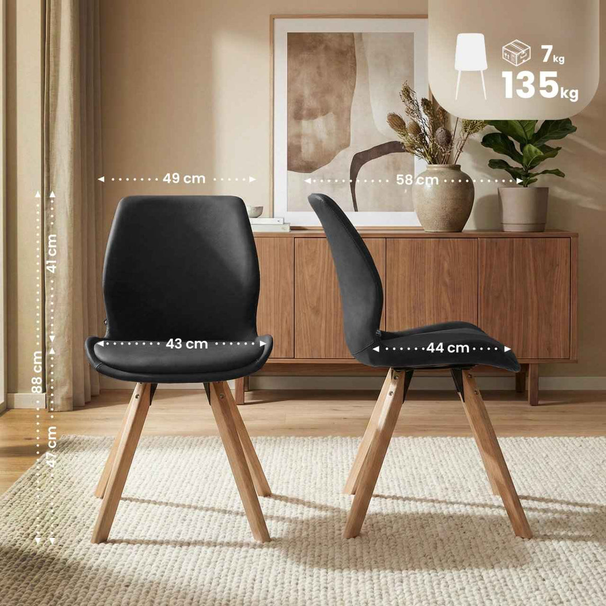 Set van 2 Eetkamerstoelen Luna zwart,Kunstleer schwarz