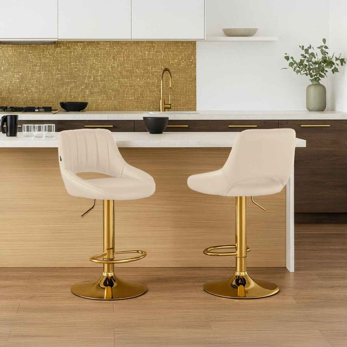 Barkruk Milet kunstleer creme,goud creme