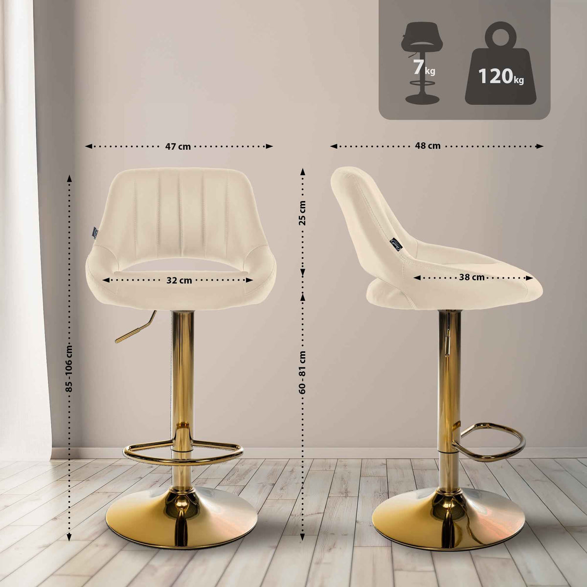 Barkruk Milet kunstleer creme,goud creme