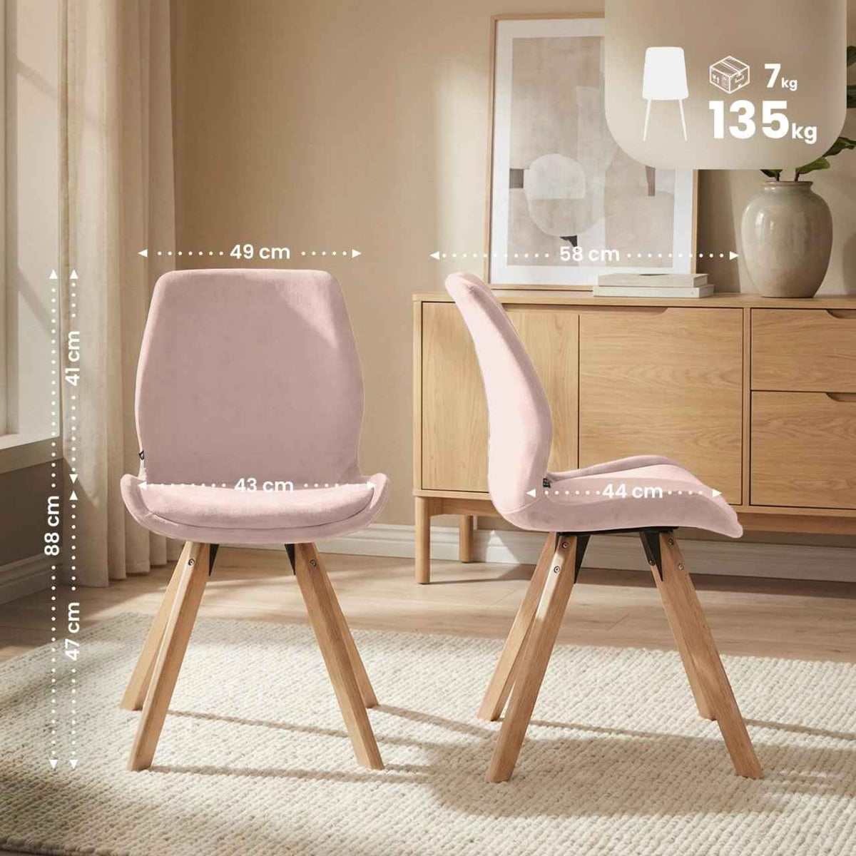 Set van 2 Eetkamerstoelen Luna roze,Fluweel pink