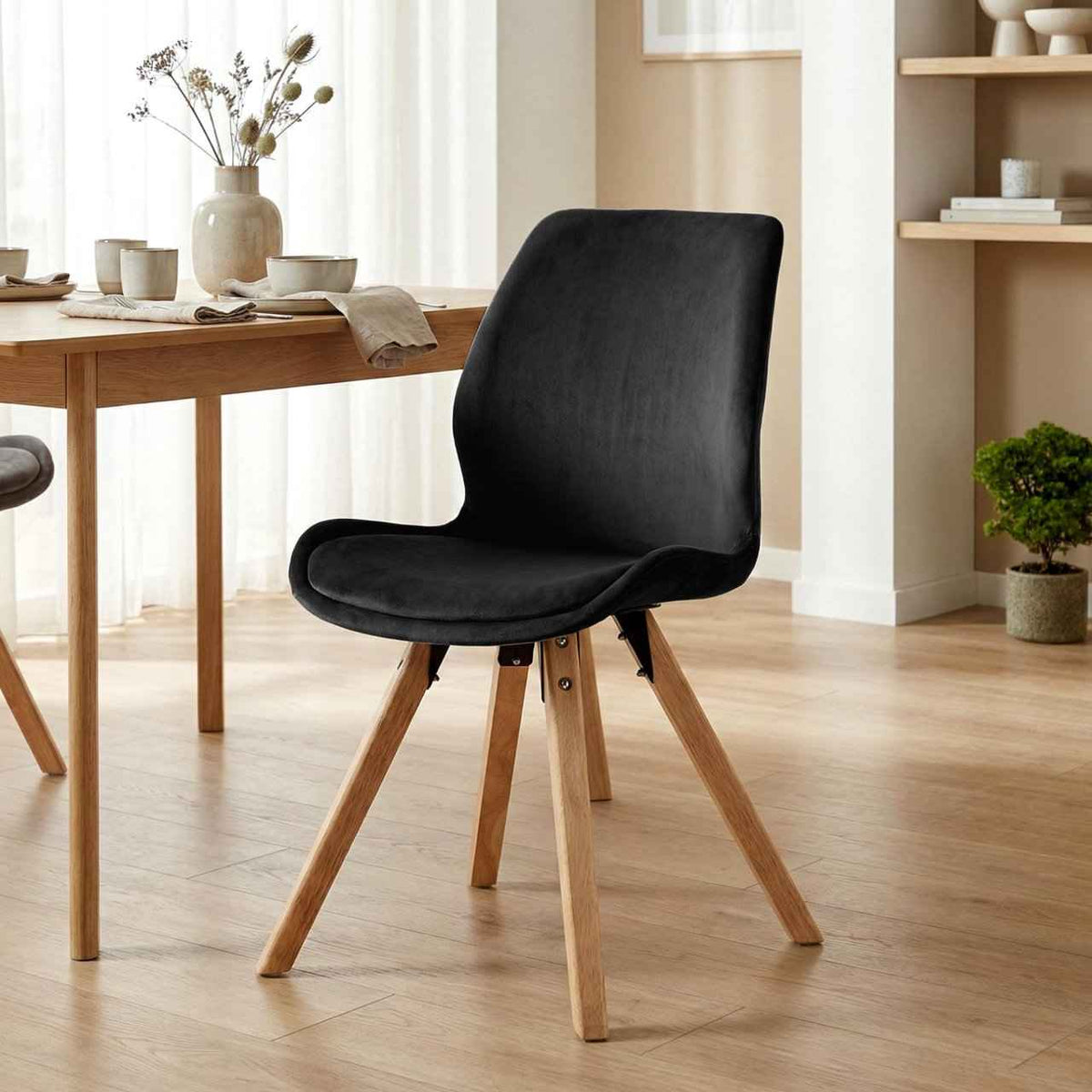 Set van 2 Eetkamerstoelen Luna zwart,Fluweel schwarz
