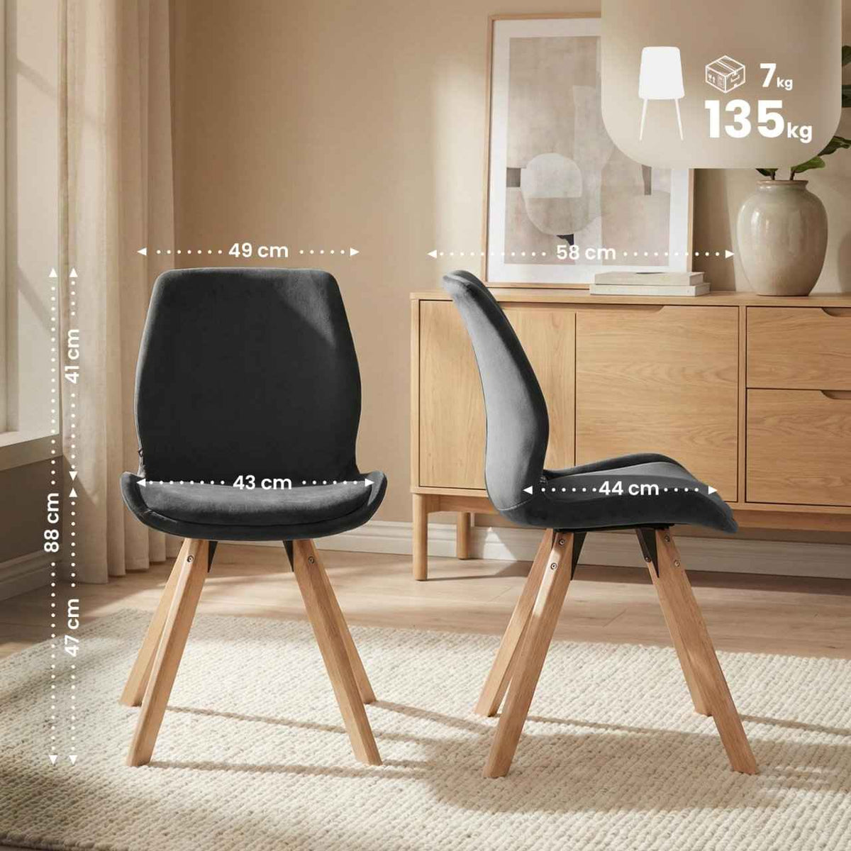 Set van 2 Eetkamerstoelen Luna donkergrijs,Fluweel dunkelgrau