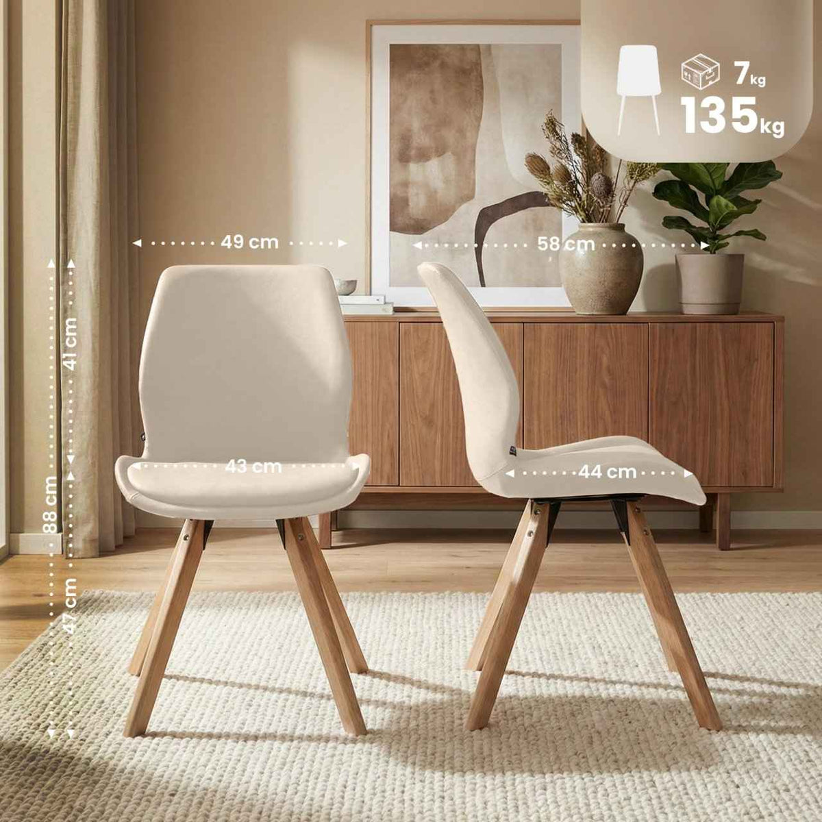4er Set Stuhl Luna Kunstleder creme