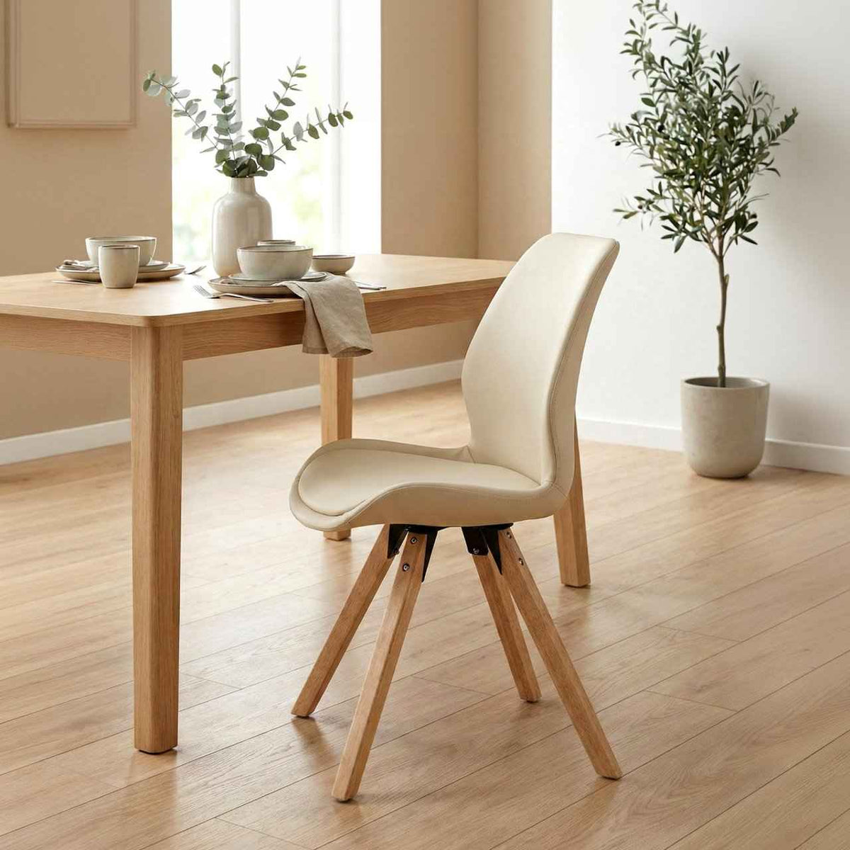 4er Set Stuhl Luna Kunstleder creme