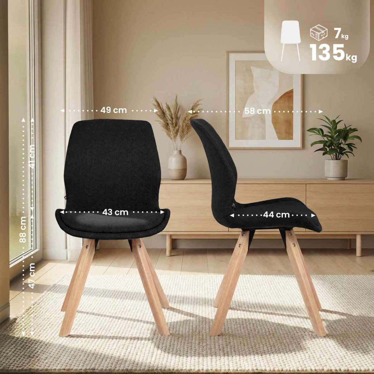 4er Set Stuhl Luna Stoff schwarz