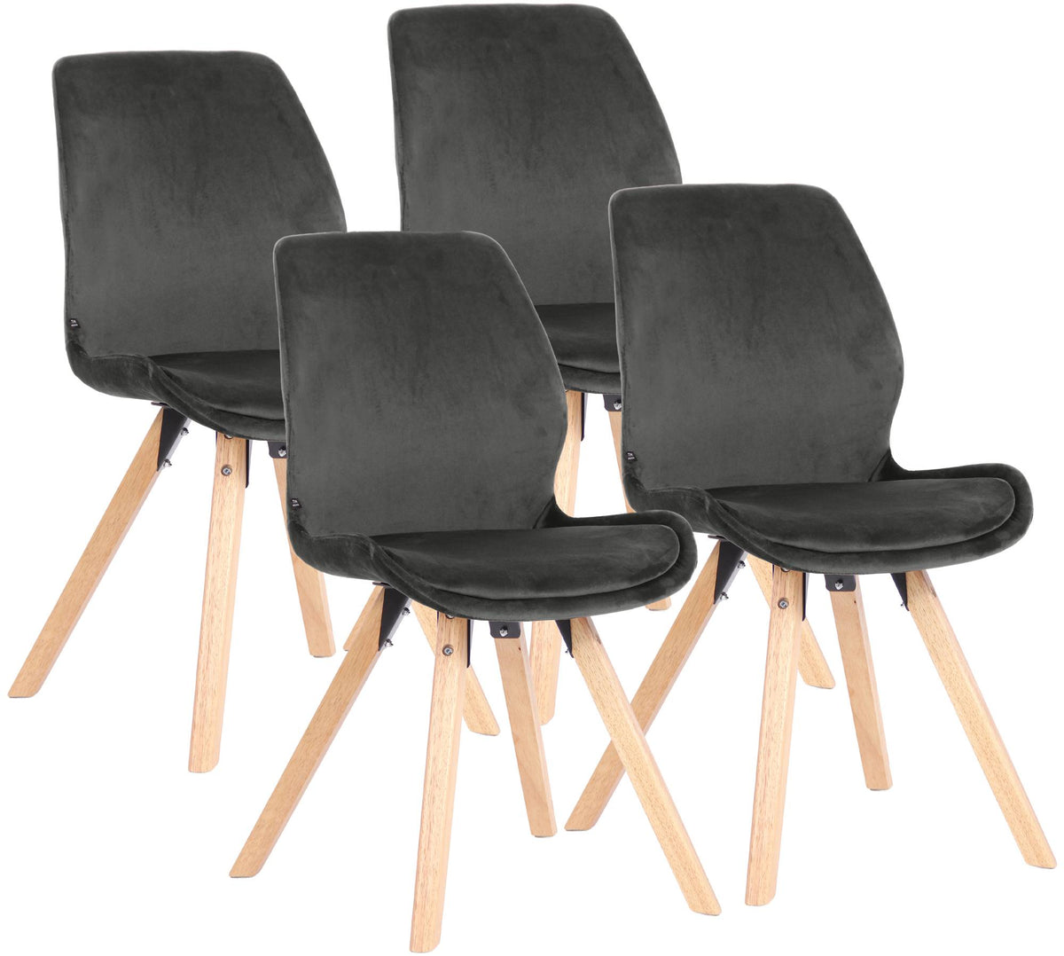 4er Set Stuhl Luna Samt dunkelgrau
