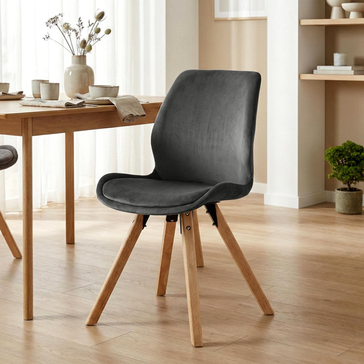 4er Set Stuhl Luna Samt dunkelgrau