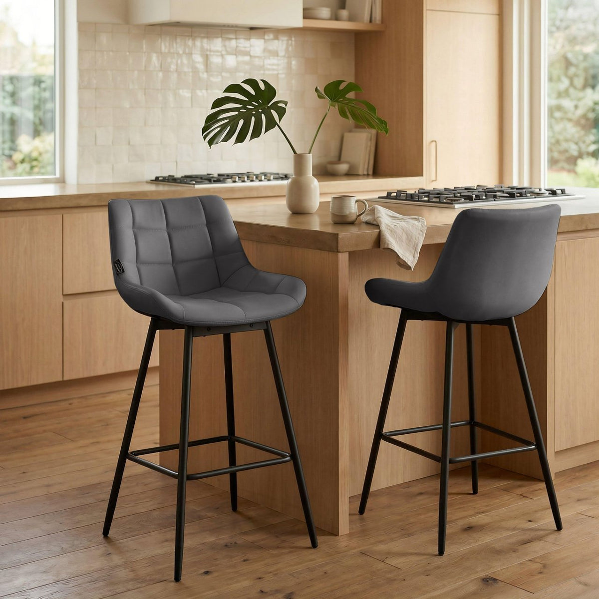 Set van 4 barkrukken Weston, draaibaar grijs,Kunstleer grau