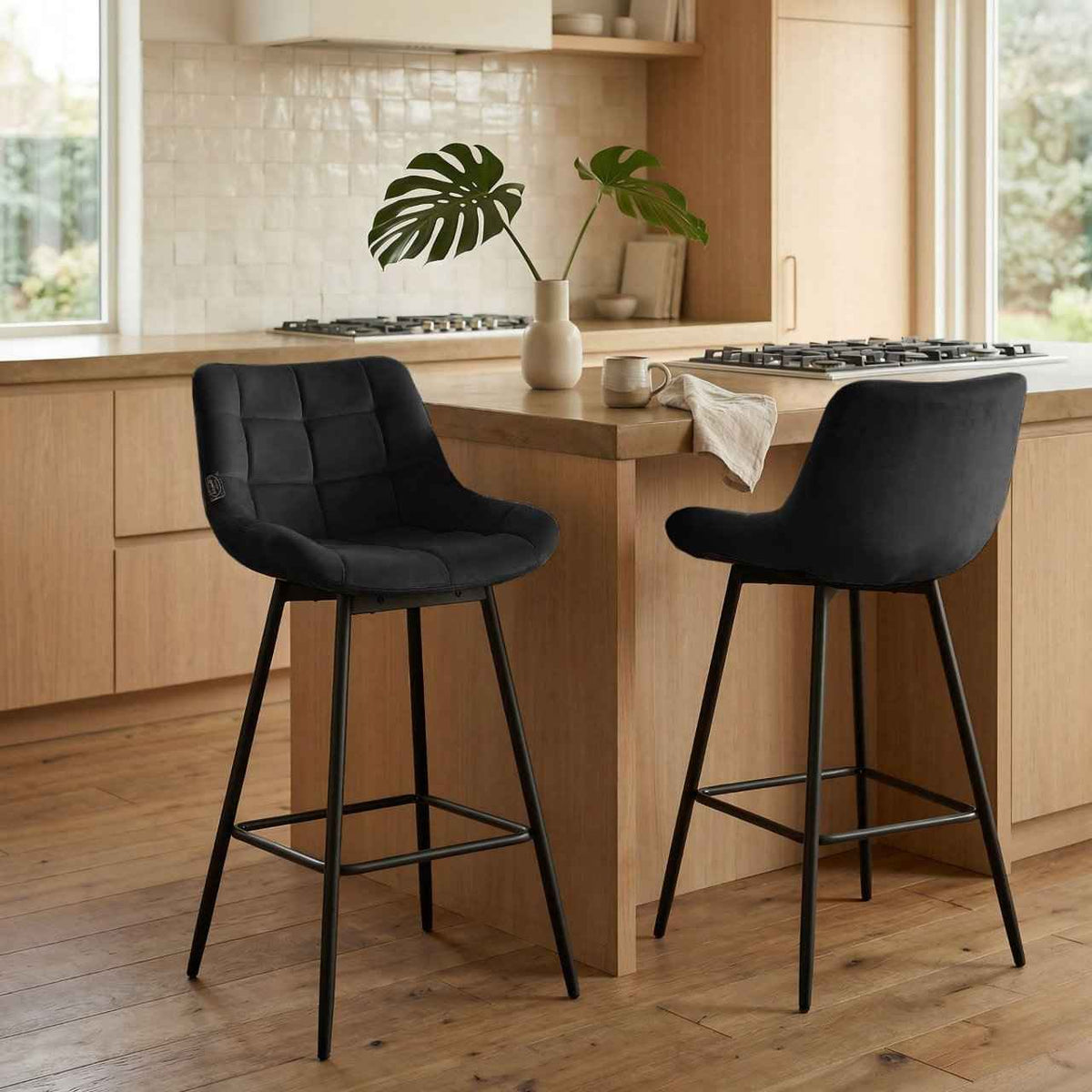 Set van 4 barkrukken Weston, draaibaar zwart,Fluweel schwarz