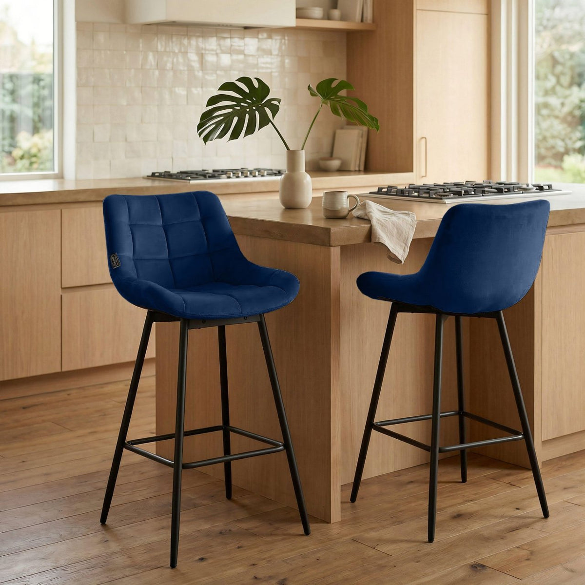 Barhocker Weston Schwenkbar Samt blau