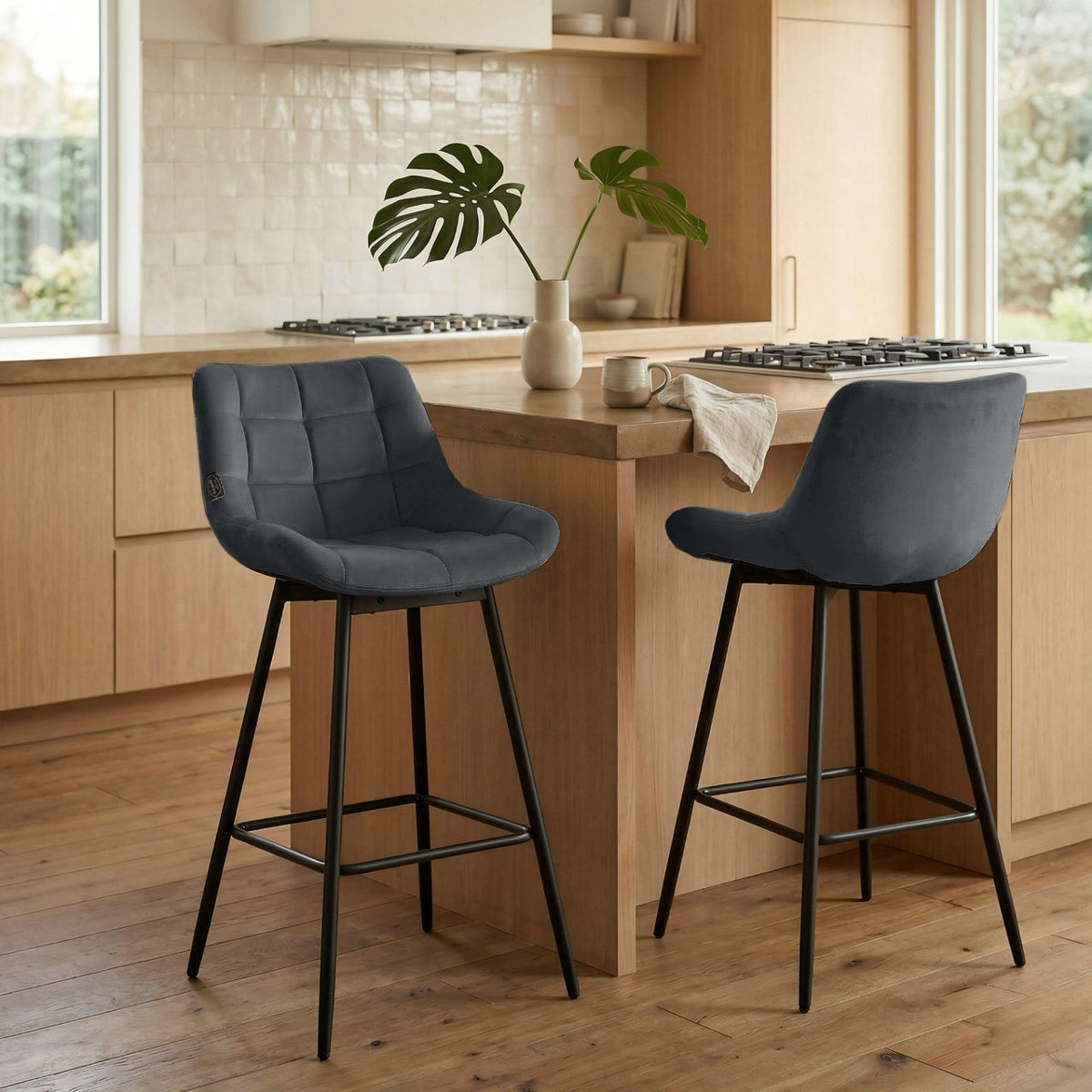 Barhocker Weston Schwenkbar Samt dunkelgrau