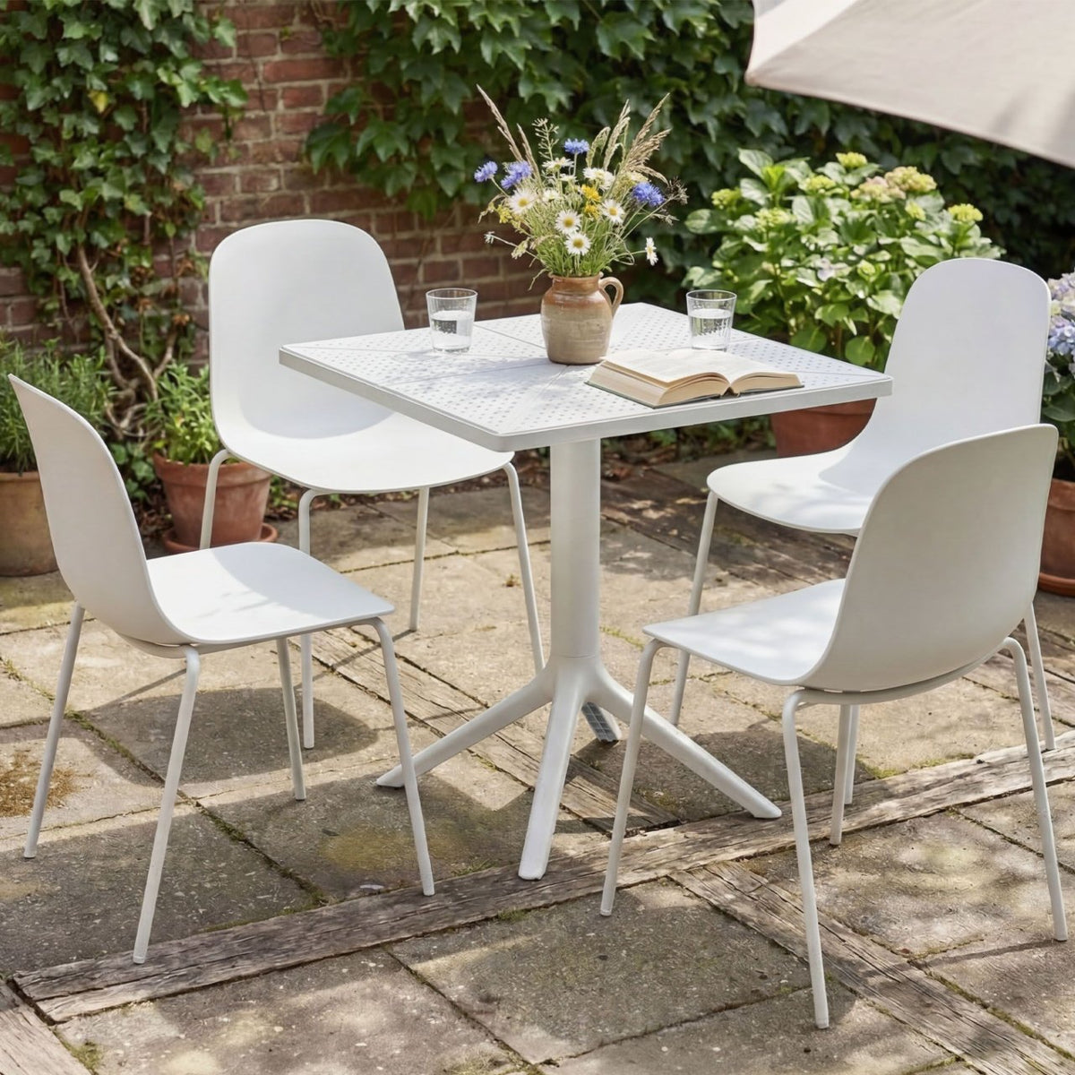 Tuinmeubelset Nerra met 4 stoelen wit weiß