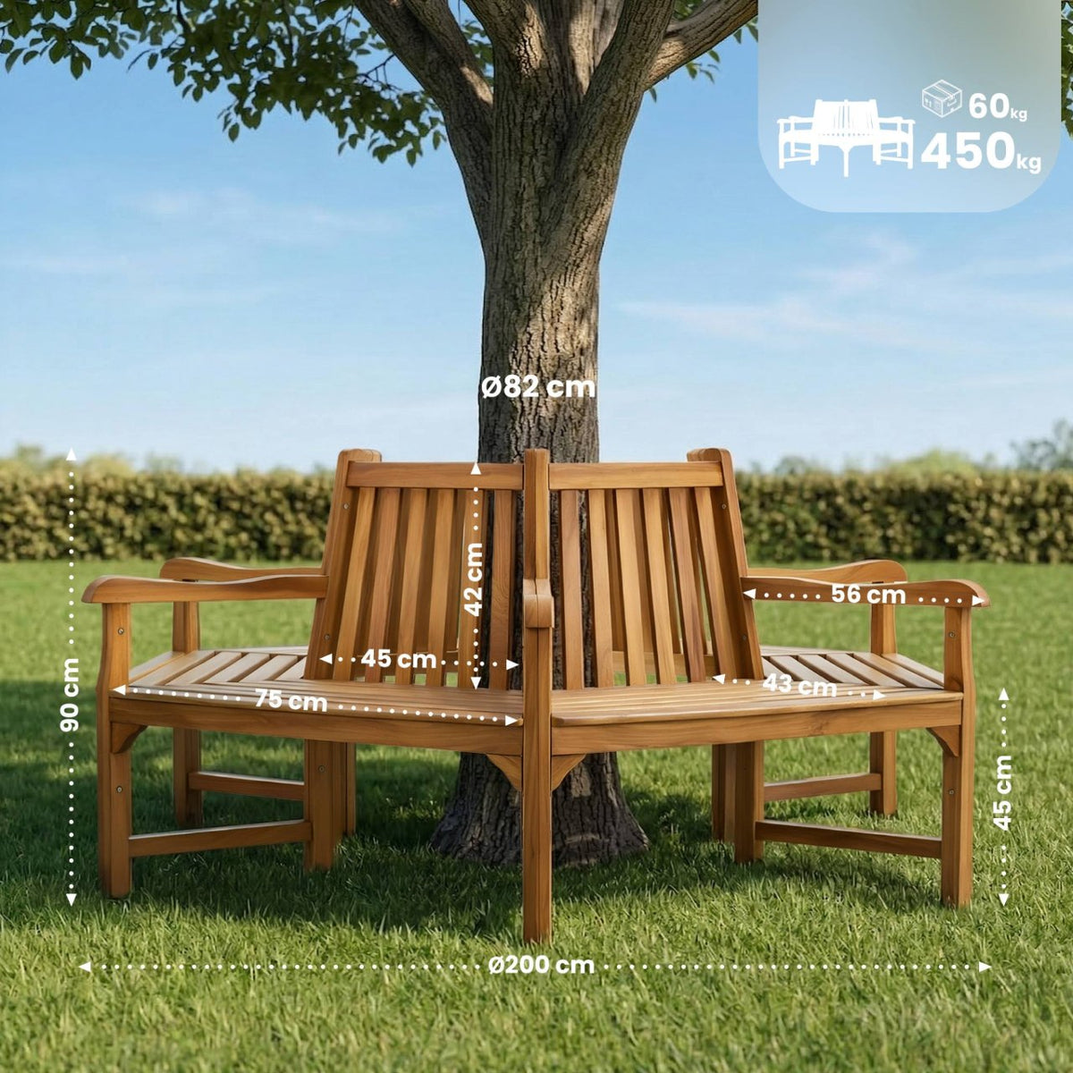 Baumbank Sonja mit Armlehnen 200 cm teak